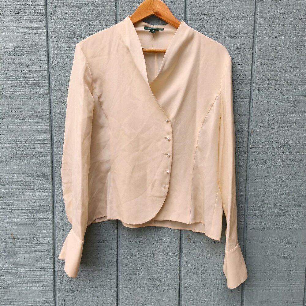Lauren Ralph Lauren Cream Button-Front Silk Blouse